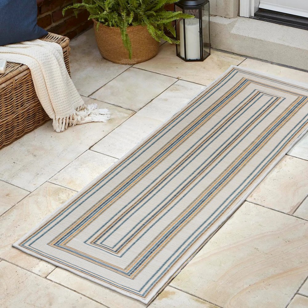 Nautical Mitre Stripe Reversible Machine-Washable Indoor/Outdoor Runner Rug