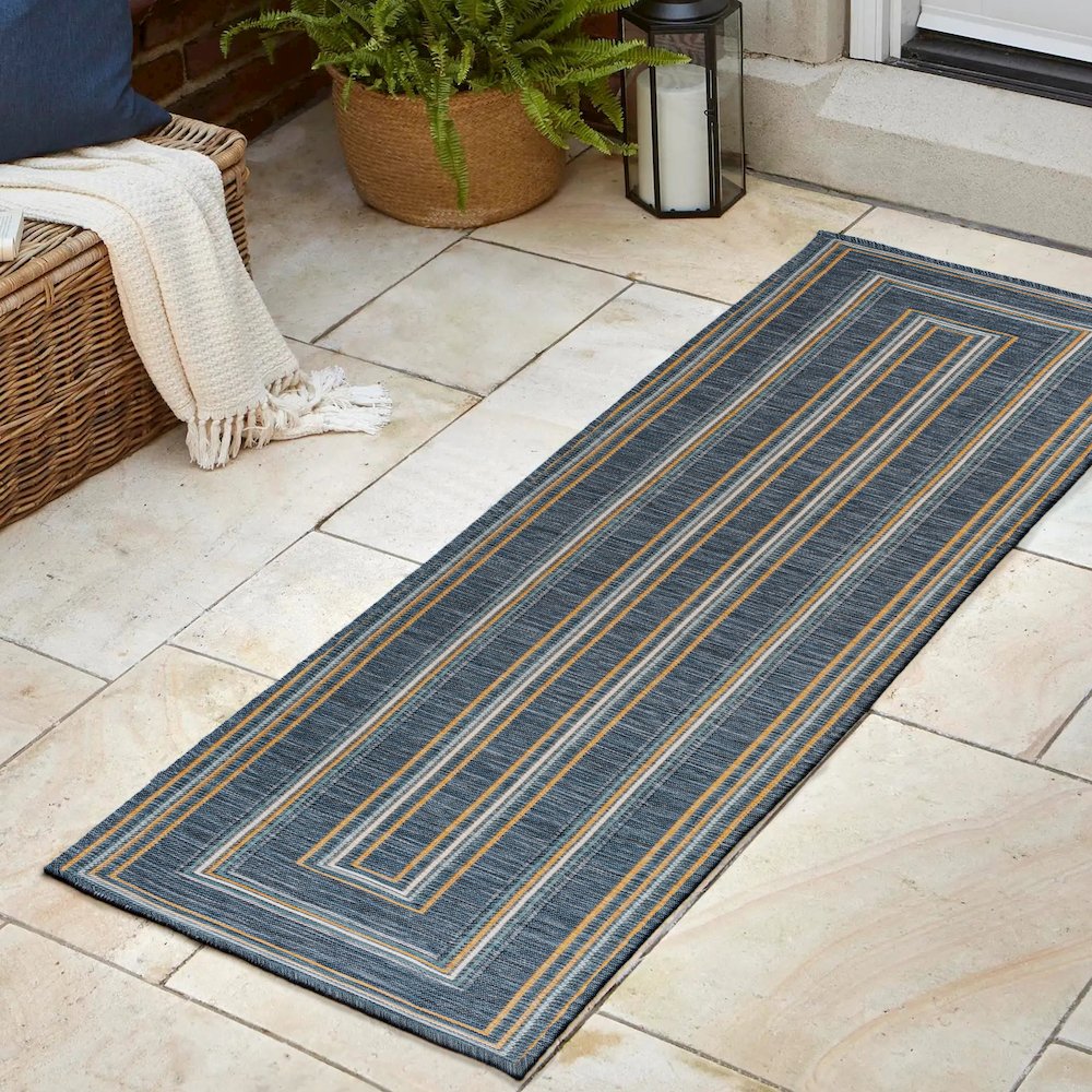 Nautical Mitre Stripe Reversible Machine-Washable Indoor/Outdoor Runner Rug