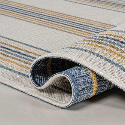 Nautical Mitre Stripe Reversible Machine-Washable Indoor/Outdoor Runner Rug
