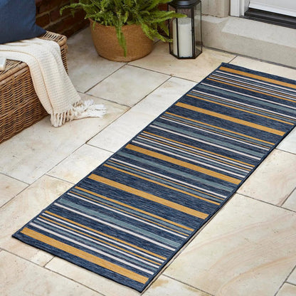 Coastal Ticking Stripe Reversible Machine-Washable Indoor/Outdoor Runner Rug