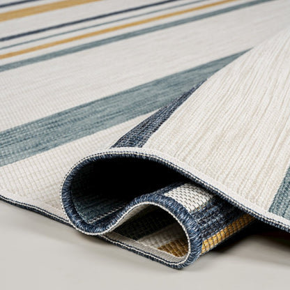 Coastal Ticking Stripe Reversible Machine-Washable Indoor/Outdoor Runner Rug