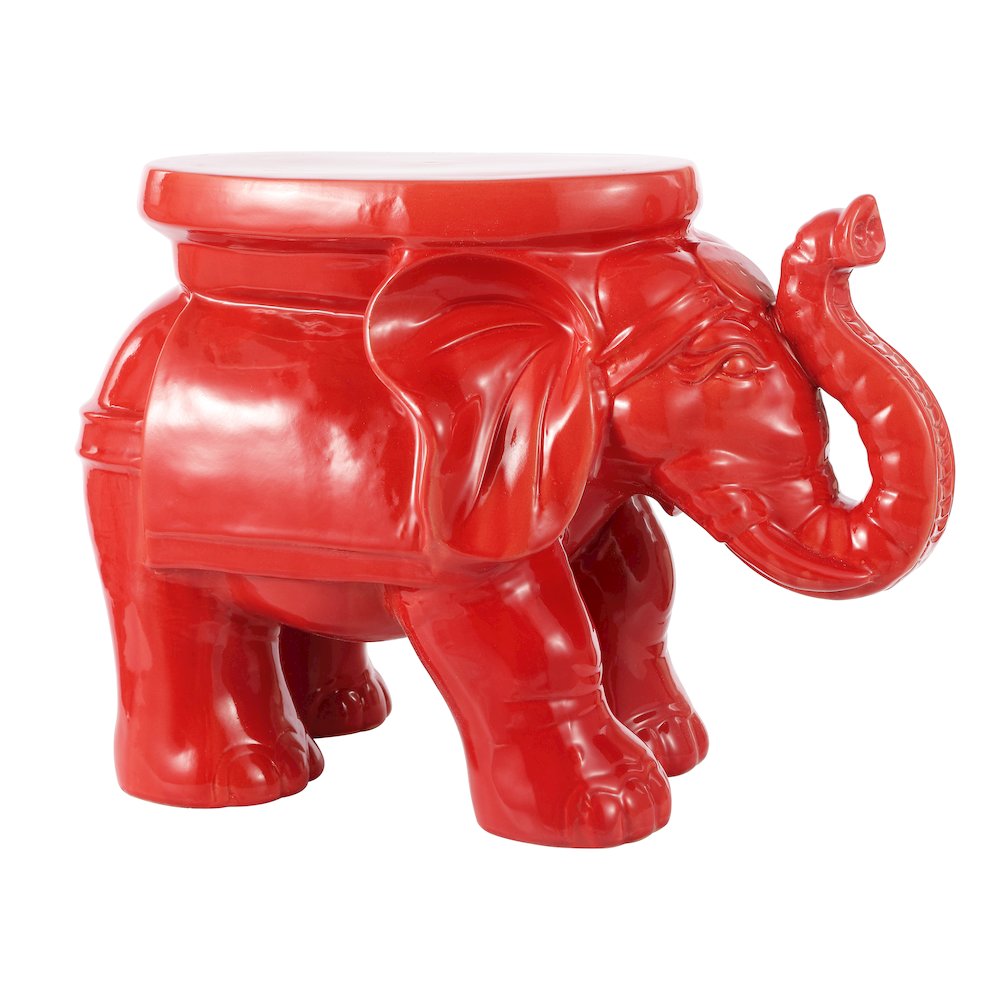 White Elephant 14.25" Bohemian Glazed Red Ceramic Elephant Garden Stool