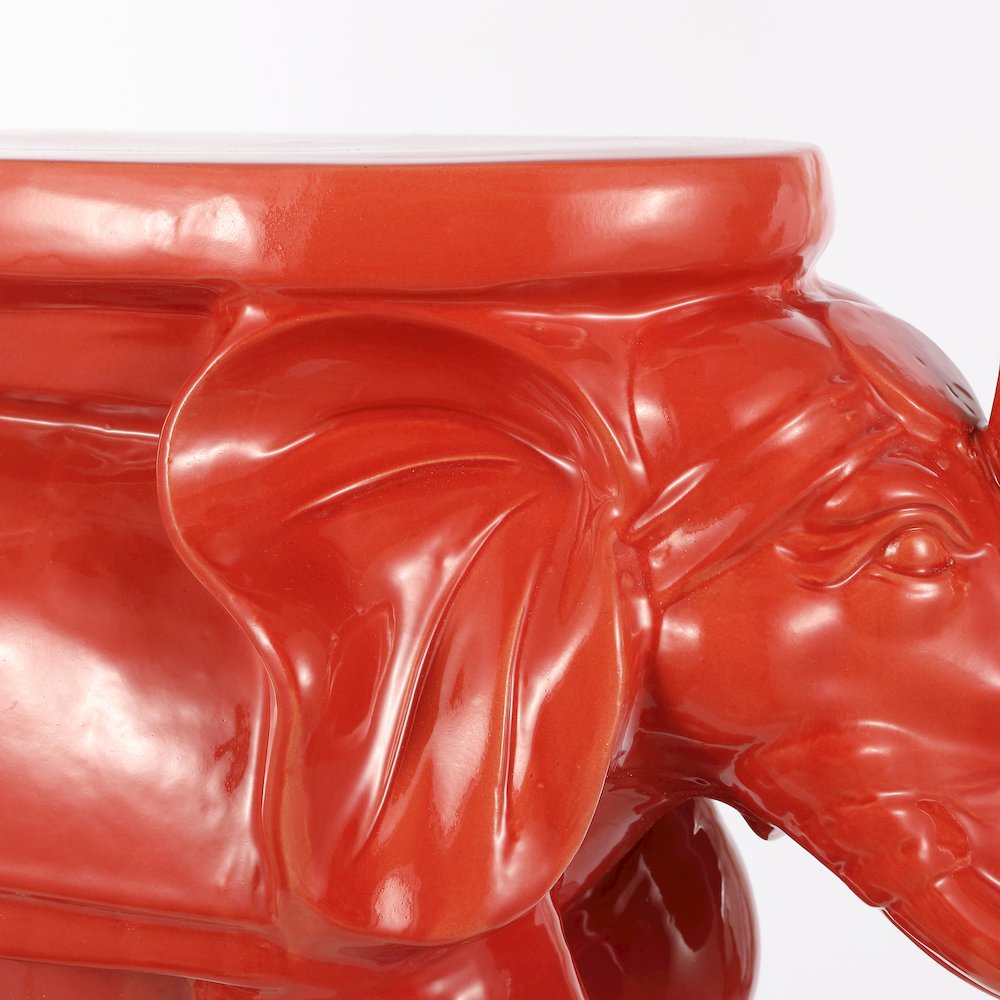 White Elephant 14.25" Bohemian Glazed Red Ceramic Elephant Garden Stool