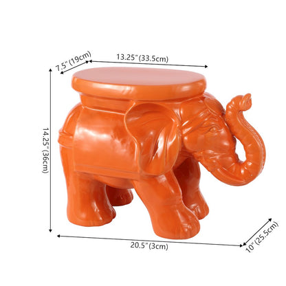 White Elephant 14.25" Bohemian Glazed Orange Ceramic Elephant Garden Stool