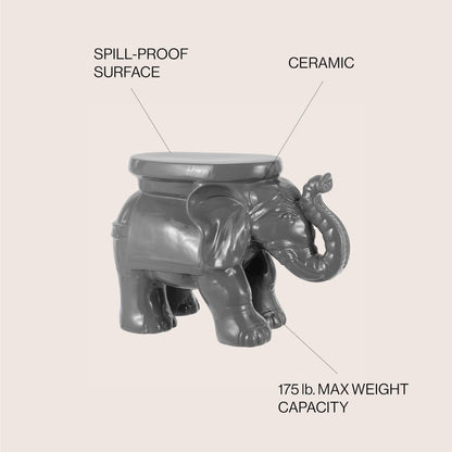 White Elephant 14.25" Bohemian Glazed Gray Ceramic Elephant Garden Stool