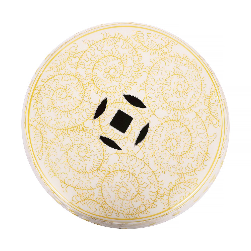 Double Happiness 18" Traditional Yellow and White Ceramic Garden Stool