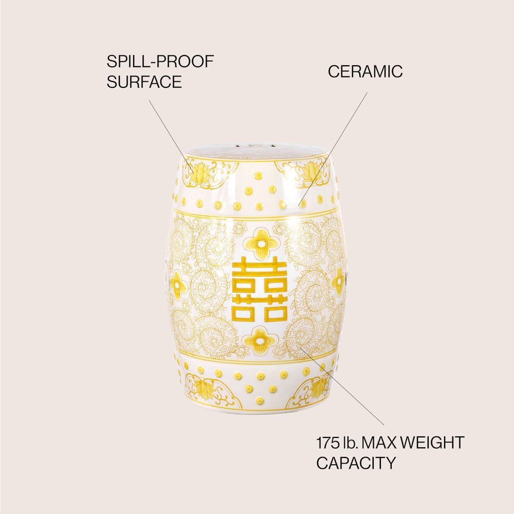Double Happiness 18" Traditional Yellow and White Ceramic Garden Stool