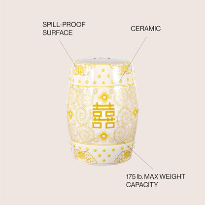 Double Happiness 18" Traditional Yellow and White Ceramic Garden Stool