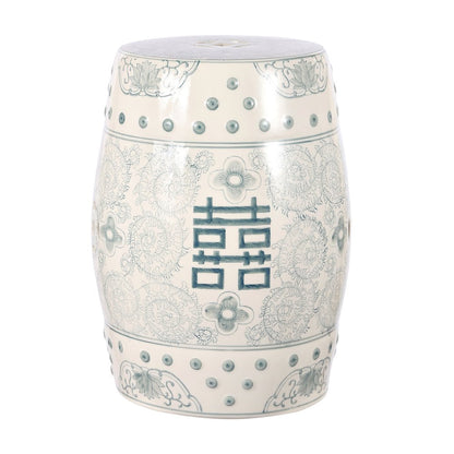 Double Happiness 18" Traditional Gray Blue and White Ceramic Garden Stool