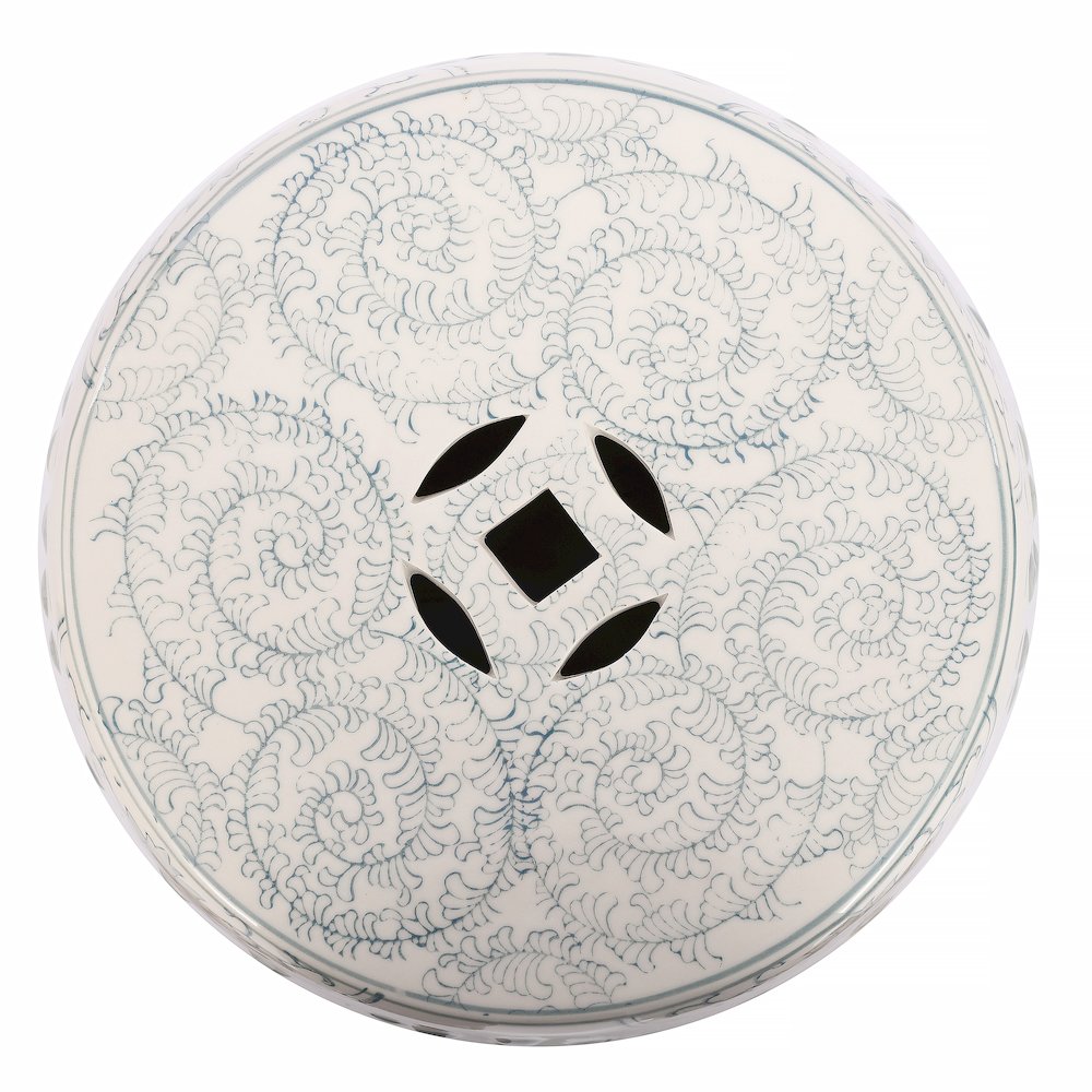 Double Happiness 18" Traditional Gray Blue and White Ceramic Garden Stool