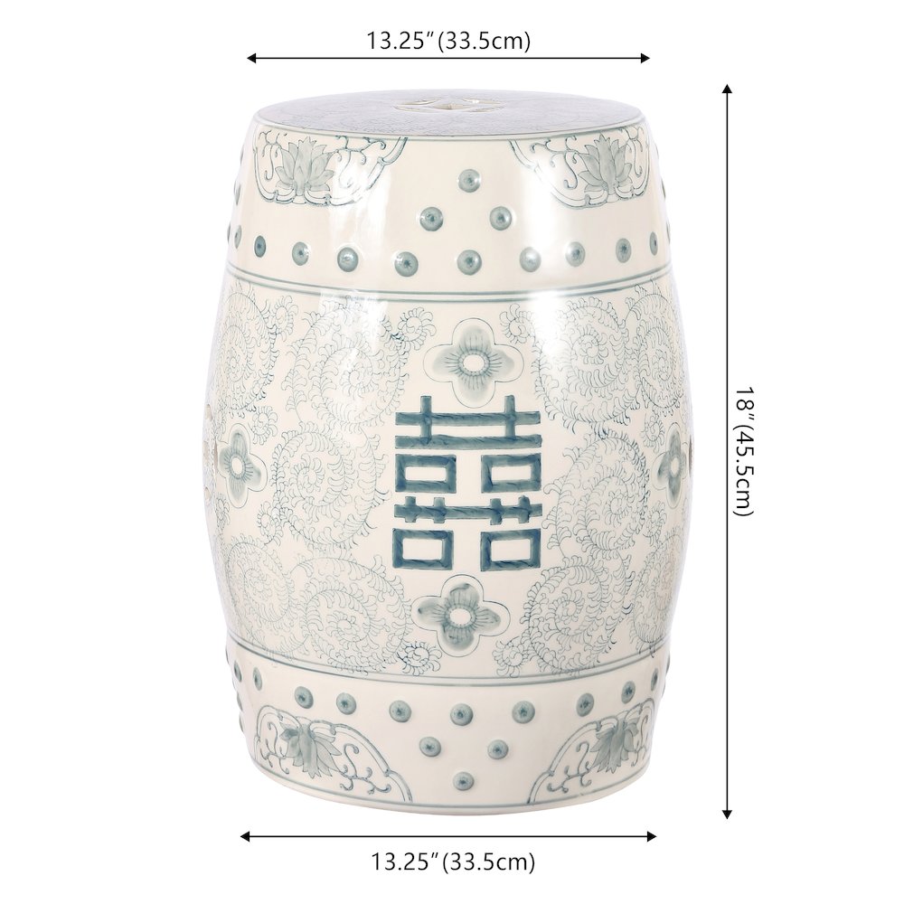 Double Happiness 18" Traditional Gray Blue and White Ceramic Garden Stool