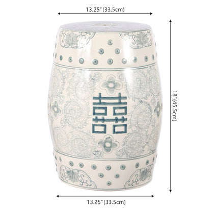 Double Happiness 18" Traditional Gray Blue and White Ceramic Garden Stool