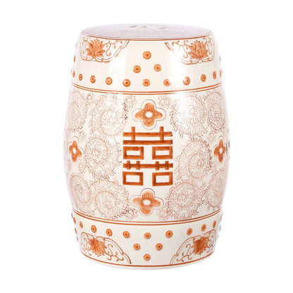 Double Happiness 18" Traditional Orange and White Ceramic Garden Stool