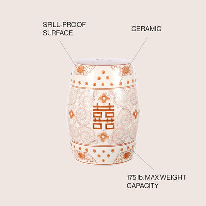 Double Happiness 18" Traditional Orange and White Ceramic Garden Stool