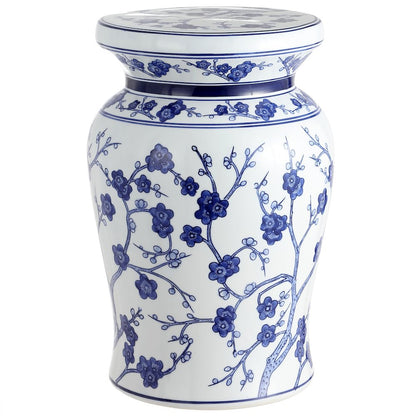 Cherry Blossom 18" Blue and White Chinoiserie Floral Ceramic Garden Stool