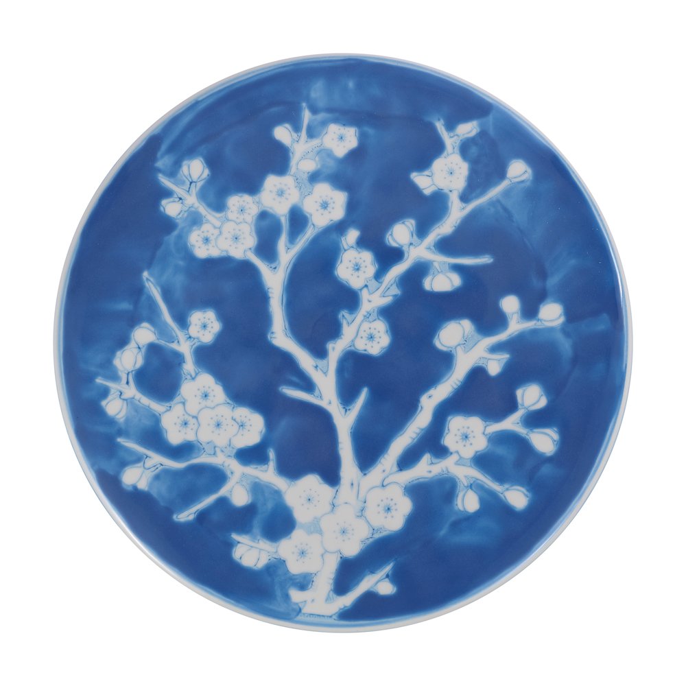 Cherry Blossom Classic 17.75" Blue and White Ceramic Garden Stool