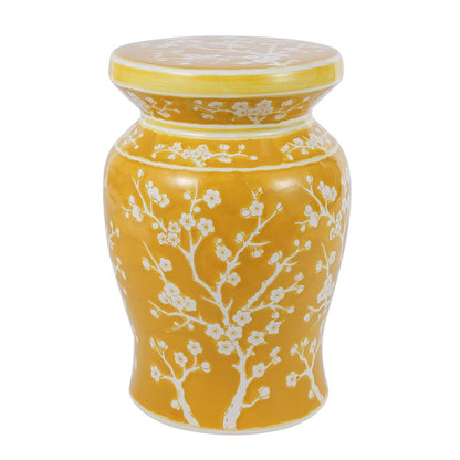 Cherry Blossom Classic 17.75" Yellow and White Ceramic Garden Stool