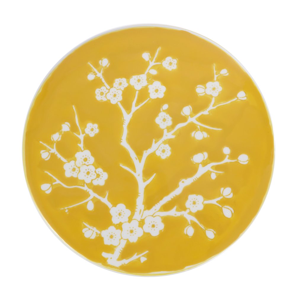Cherry Blossom Classic 17.75" Yellow and White Ceramic Garden Stool
