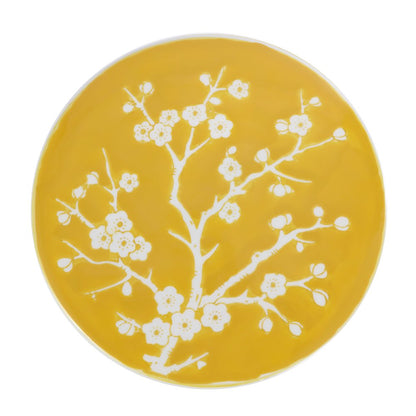 Cherry Blossom Classic 17.75" Yellow and White Ceramic Garden Stool