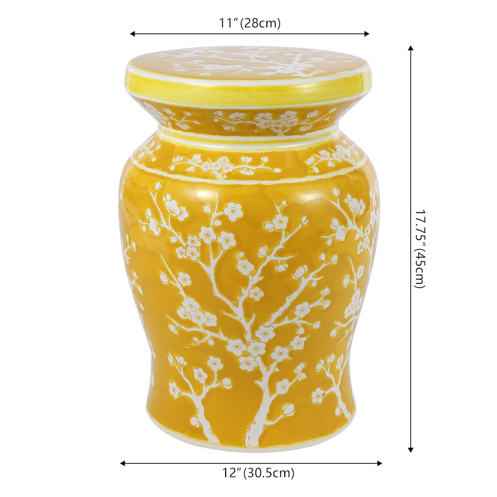 Cherry Blossom Classic 17.75" Yellow and White Ceramic Garden Stool