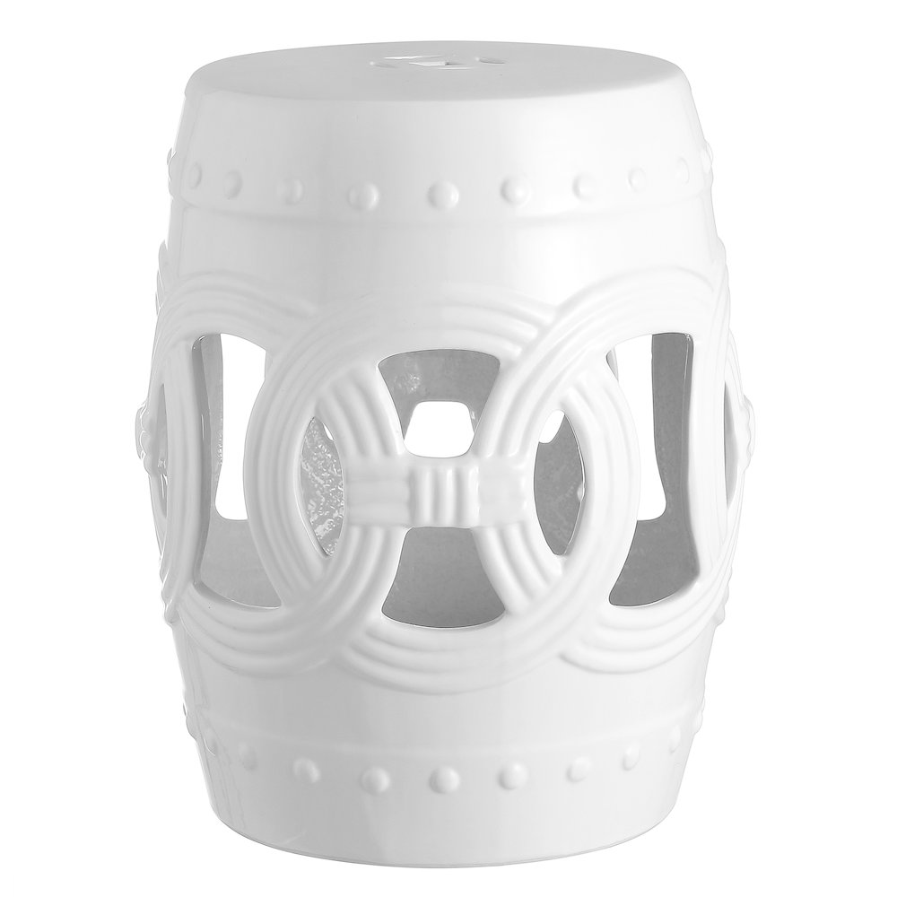 Lucky Coins 16" White Ceramic Cutout Interlocking Rings Drum Garden Stool