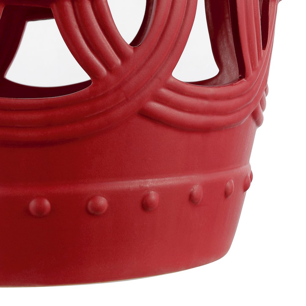 Lucky Coins 16" Matte Red Ceramic Cutout Interlocking Rings Drum Garden Stool
