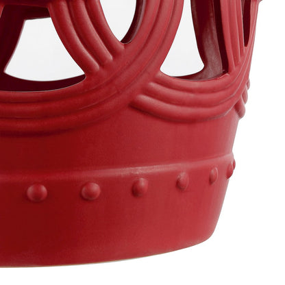 Lucky Coins 16" Matte Red Ceramic Cutout Interlocking Rings Drum Garden Stool