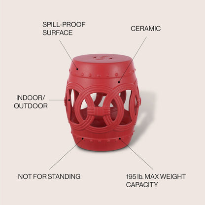 Lucky Coins 16" Matte Red Ceramic Cutout Interlocking Rings Drum Garden Stool