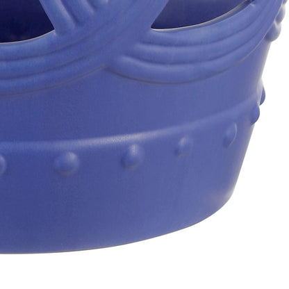 Lucky Coins 16" Matte Blue Ceramic Cutout Interlocking Rings Drum Garden Stool