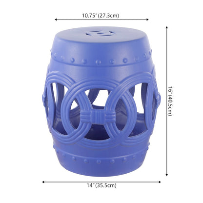 Lucky Coins 16" Matte Blue Ceramic Cutout Interlocking Rings Drum Garden Stool