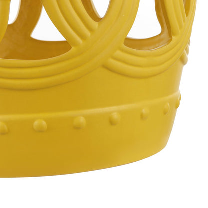 Lucky Coins 16" Matte Yellow Ceramic Cutout Interlocking Rings Drum Garden Stool
