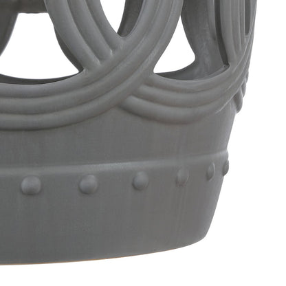 Lucky Coins 16" Matte Gray Ceramic Cutout Interlocking Rings Drum Garden Stool