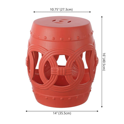 Lucky Coins 16" Matte Coral Ceramic Cutout Interlocking Rings Drum Garden Stool
