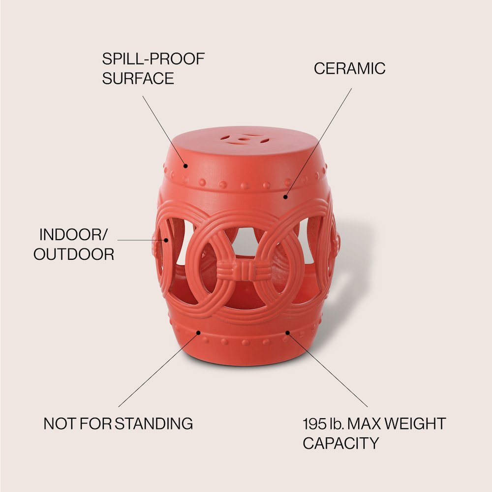 Lucky Coins 16" Matte Coral Ceramic Cutout Interlocking Rings Drum Garden Stool