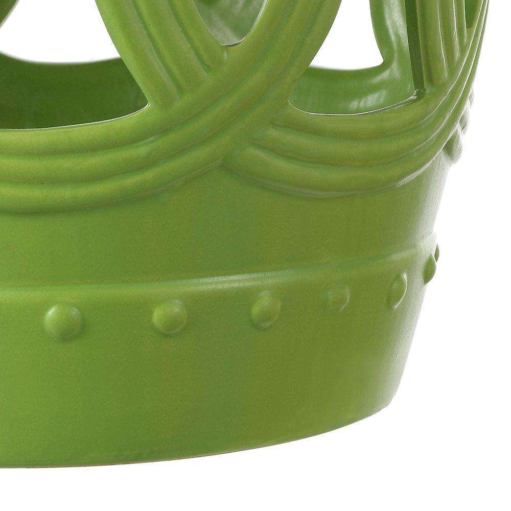Lucky Coins 16" Matte Green Ceramic Cutout Interlocking Rings Drum Garden Stool