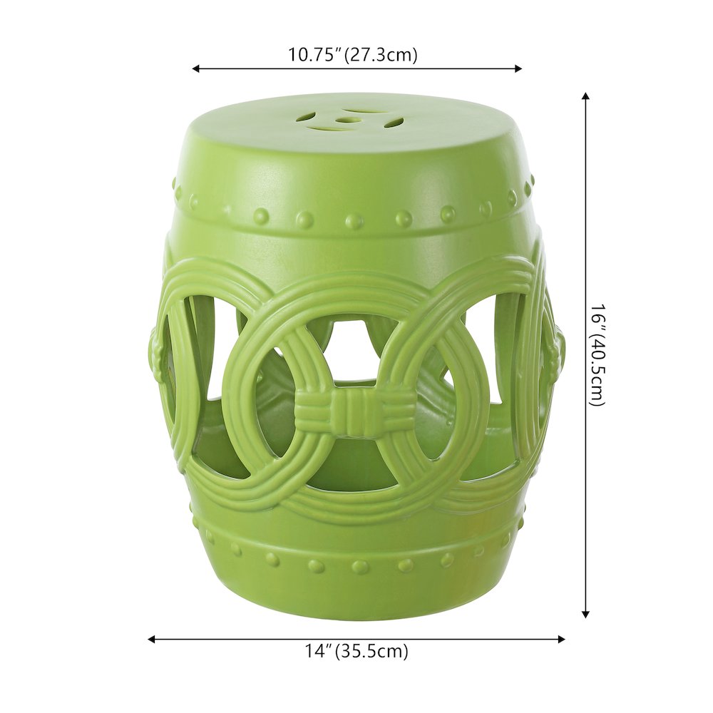 Lucky Coins 16" Matte Green Ceramic Cutout Interlocking Rings Drum Garden Stool