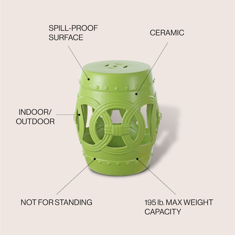 Lucky Coins 16" Matte Green Ceramic Cutout Interlocking Rings Drum Garden Stool