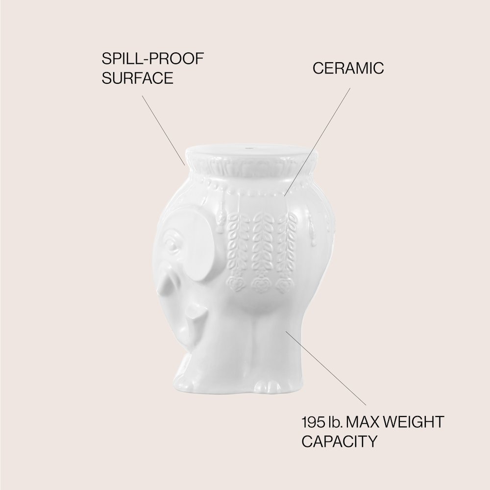 Orla 18.5" Global White Glazed Ceramic Elephant Garden Stool