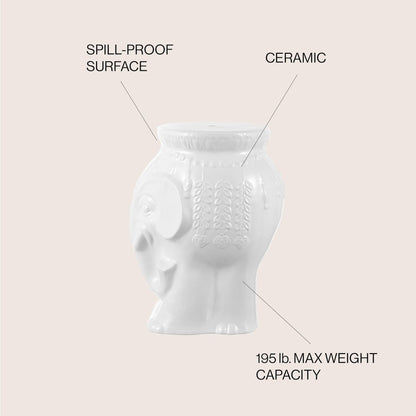 Orla 18.5" Global White Glazed Ceramic Elephant Garden Stool