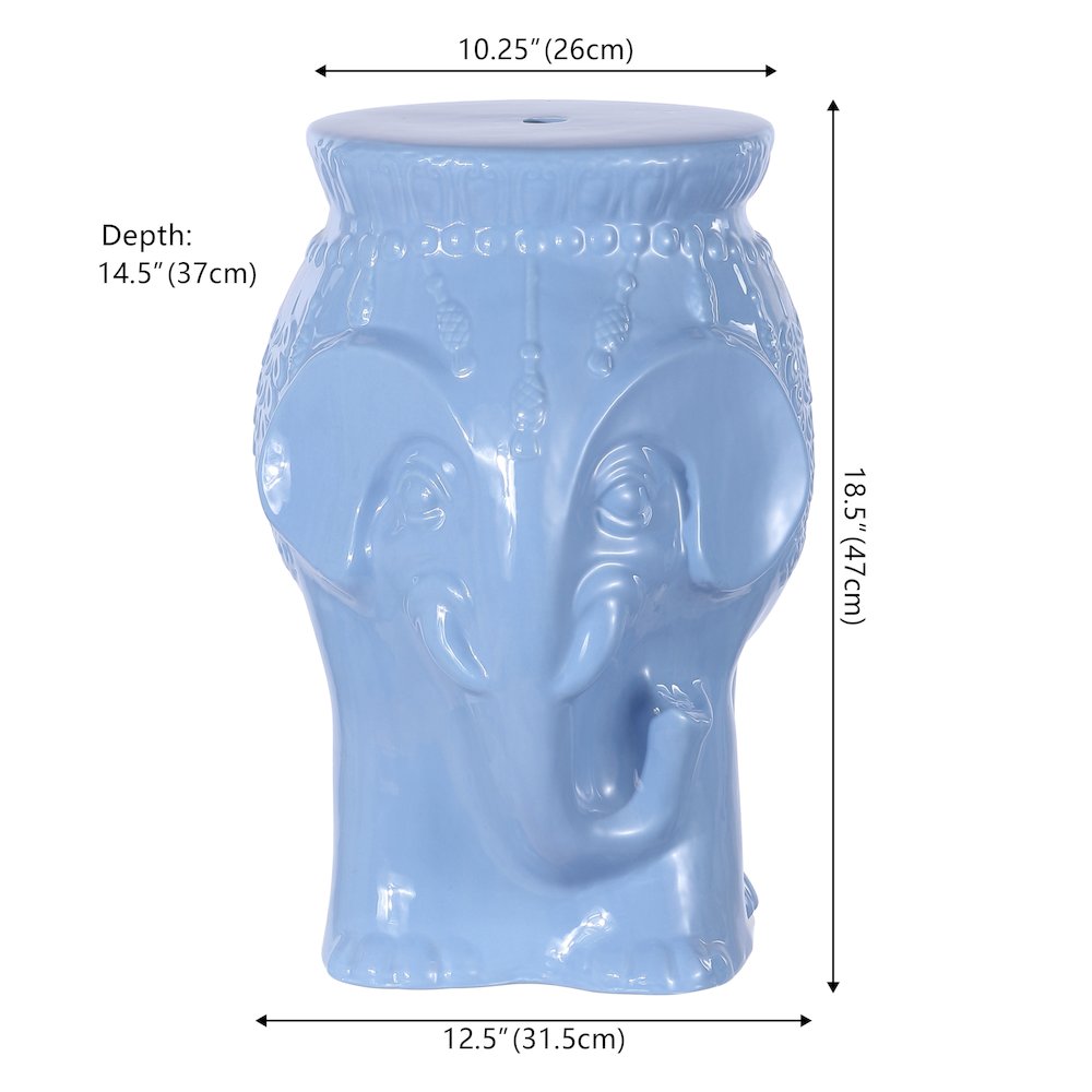 Orla 18.5" Global Blue Glazed Ceramic Elephant Garden Stool