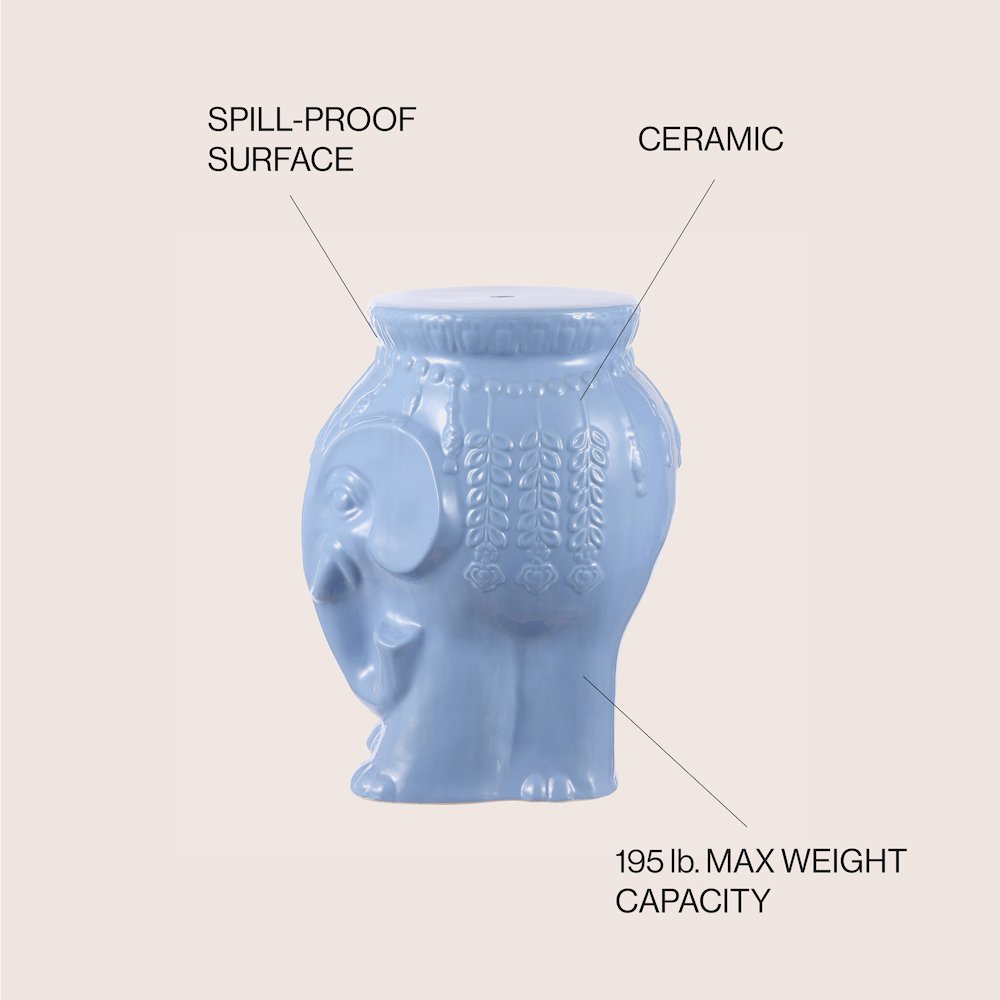 Orla 18.5" Global Blue Glazed Ceramic Elephant Garden Stool
