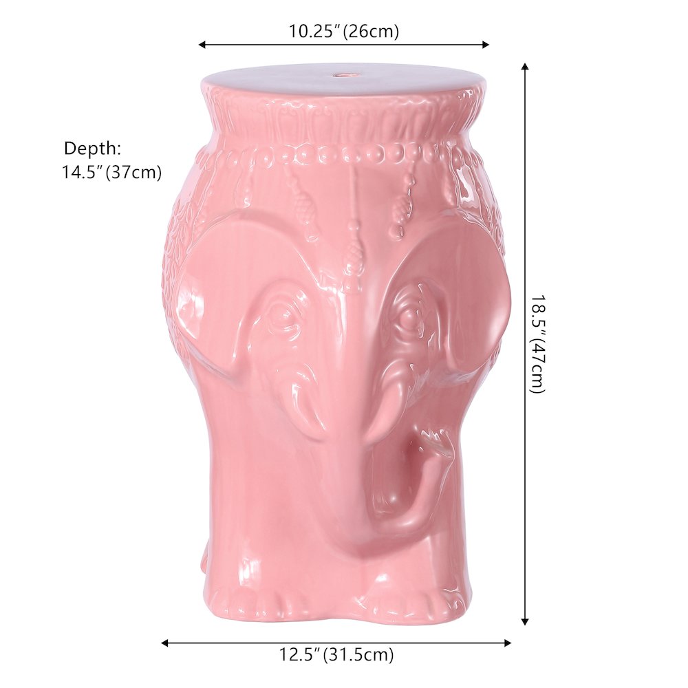 Orla 18.5" Global Pink Glazed Ceramic Elephant Garden Stool
