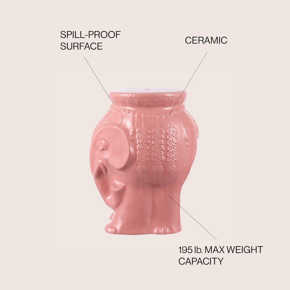 Orla 18.5" Global Pink Glazed Ceramic Elephant Garden Stool