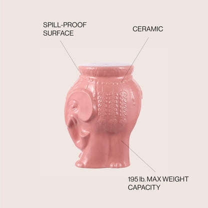 Orla 18.5" Global Pink Glazed Ceramic Elephant Garden Stool