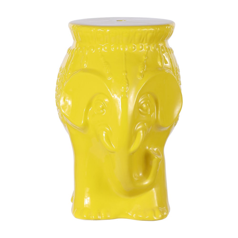Orla 18.5" Global Yellow Glazed Ceramic Elephant Garden Stool