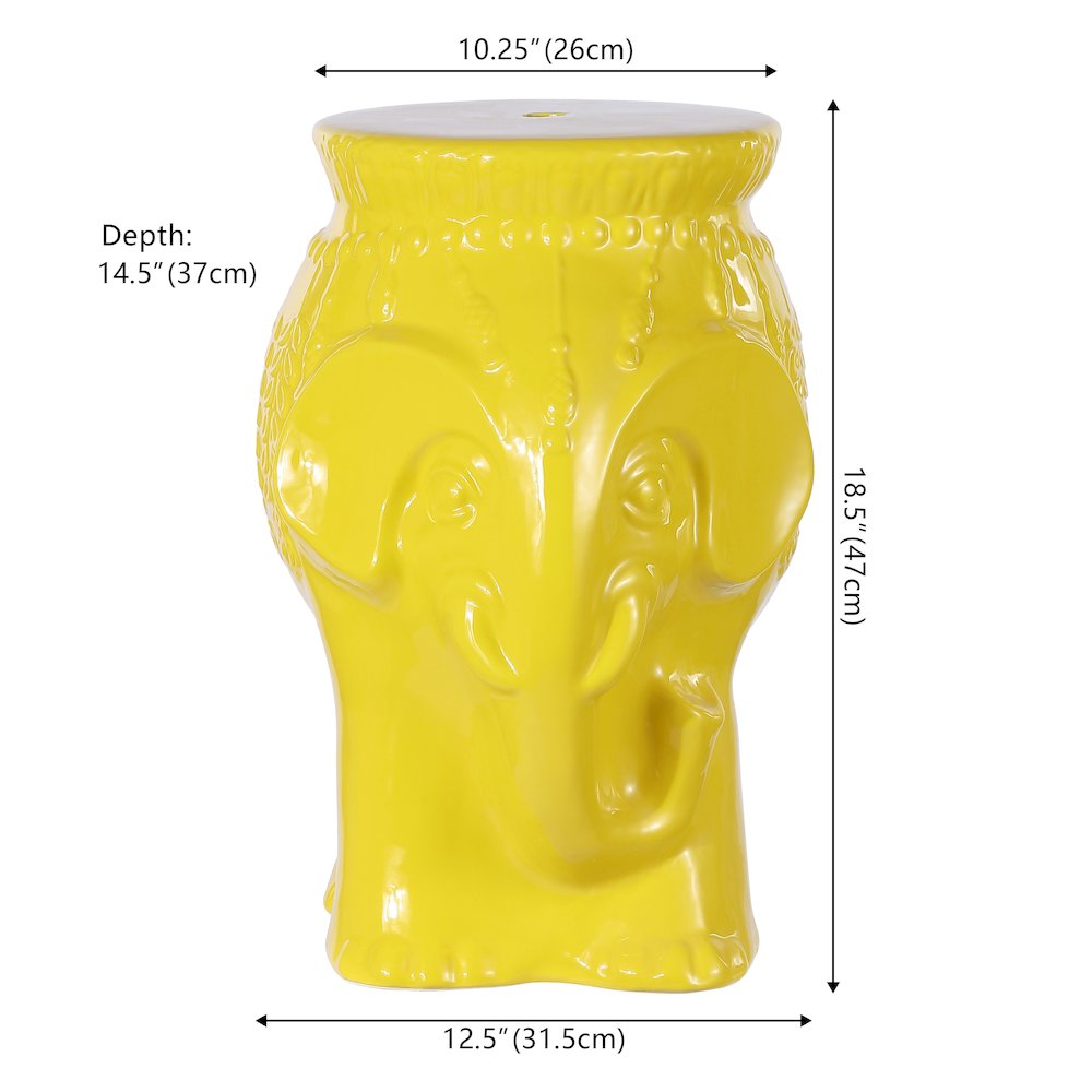 Orla 18.5" Global Yellow Glazed Ceramic Elephant Garden Stool