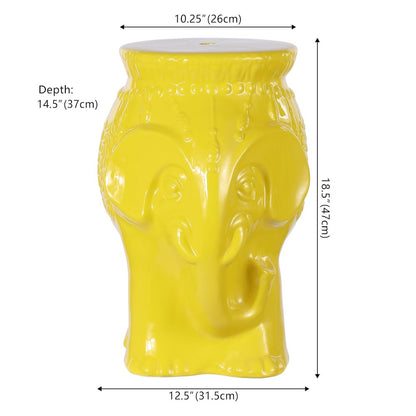 Orla 18.5" Global Yellow Glazed Ceramic Elephant Garden Stool