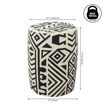 Rafi 17.75" Southwestern Distressed Black/Cream Concrete Geometric Garden Stool