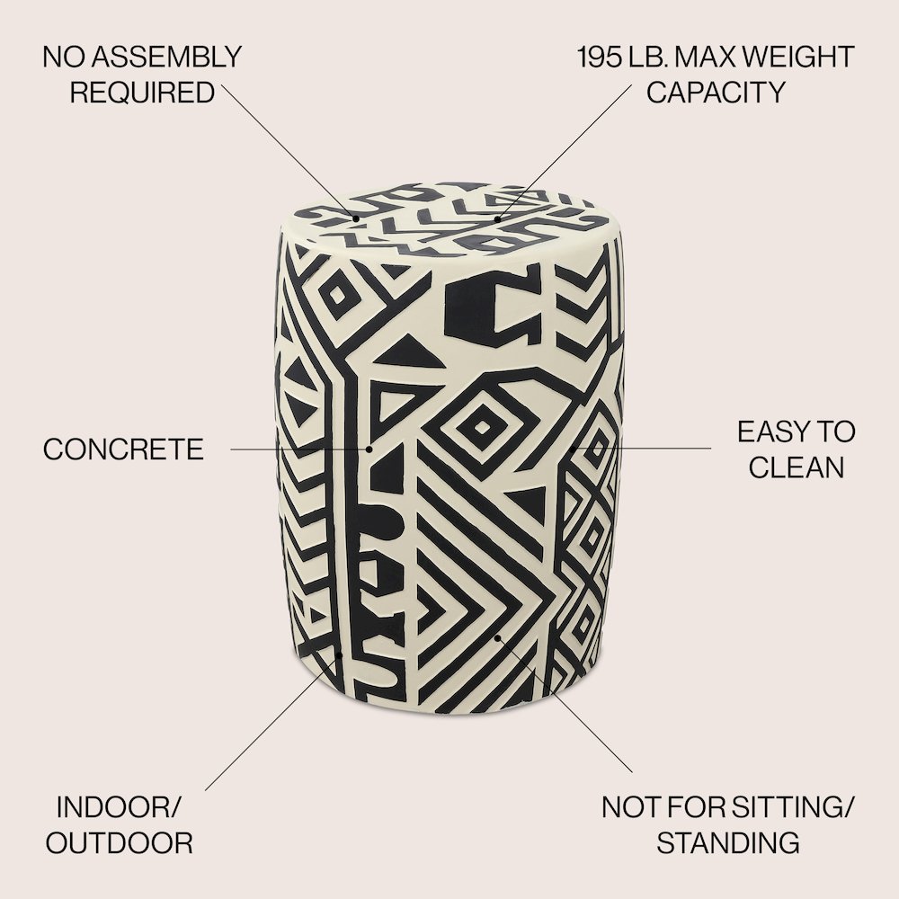 Rafi 17.75" Southwestern Distressed Black/Cream Concrete Geometric Garden Stool