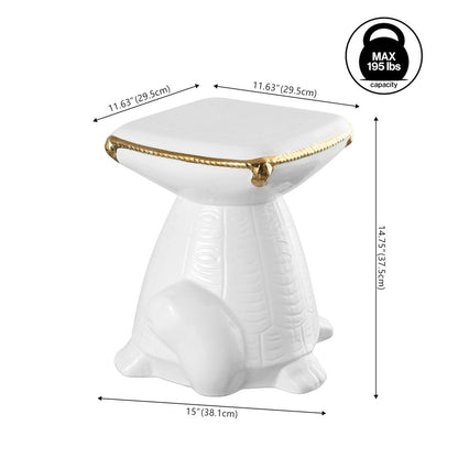 Caspian 15" Coastal White/Gold Ceramic Turtle Garden Stool